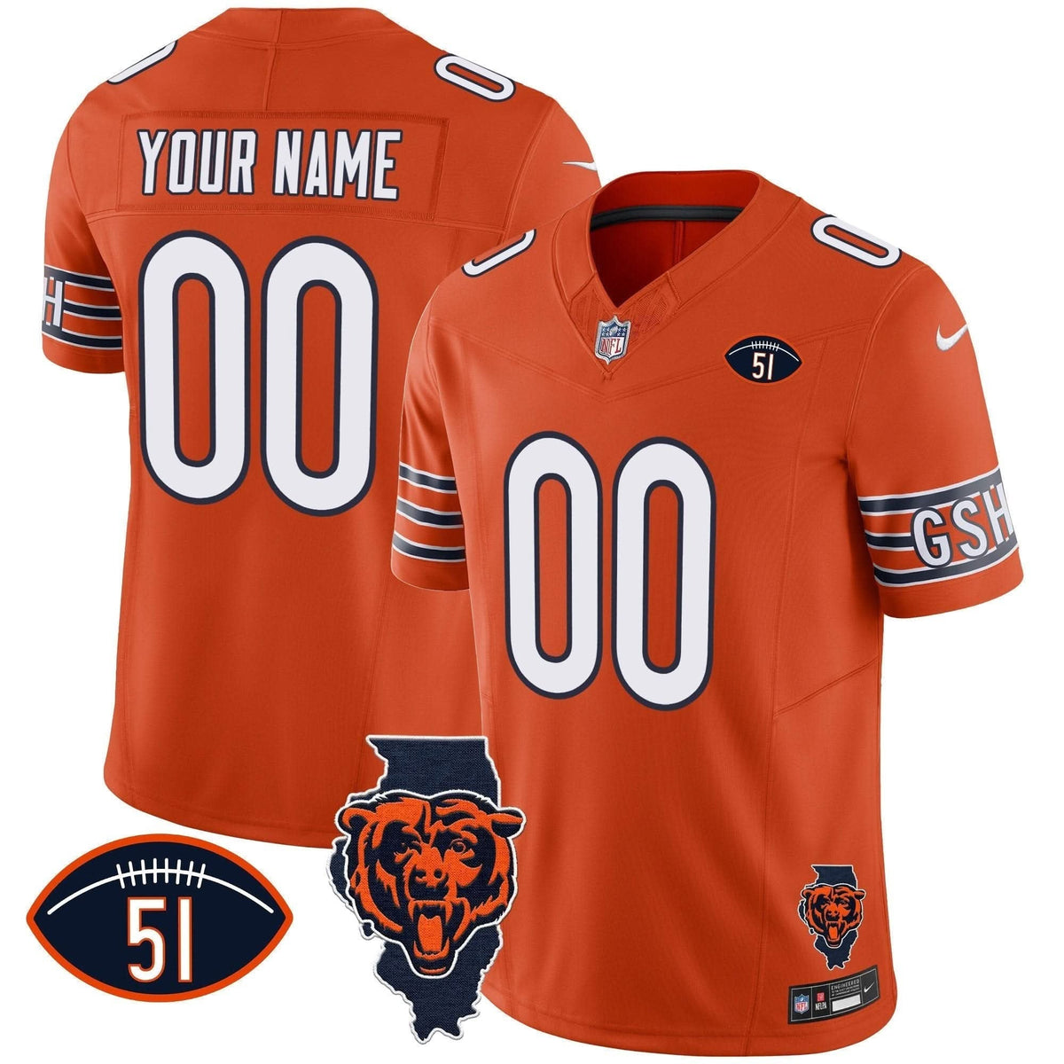 Bears Illinois Patch Vapor Custom Jersey - All Stitched