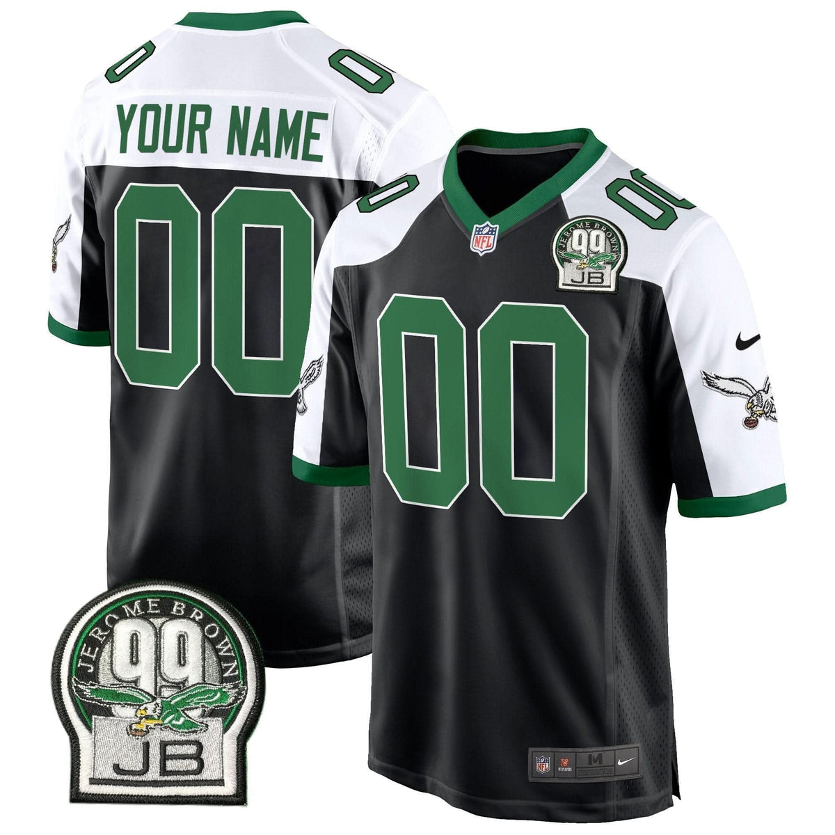 Eagles Jerome Brown Patch Kelly Green Game Custom Jersey - All Stitched